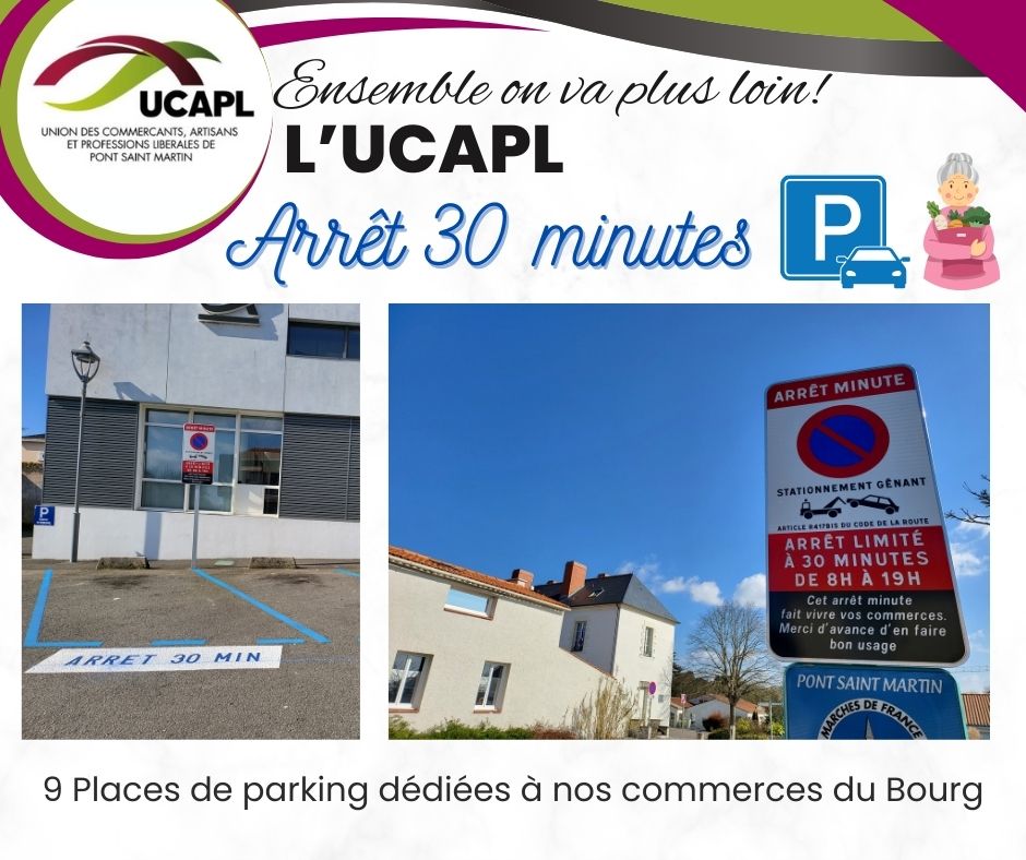 Places de stationnement dédiées aux commerces du bourg de Pont saint Martin (44)